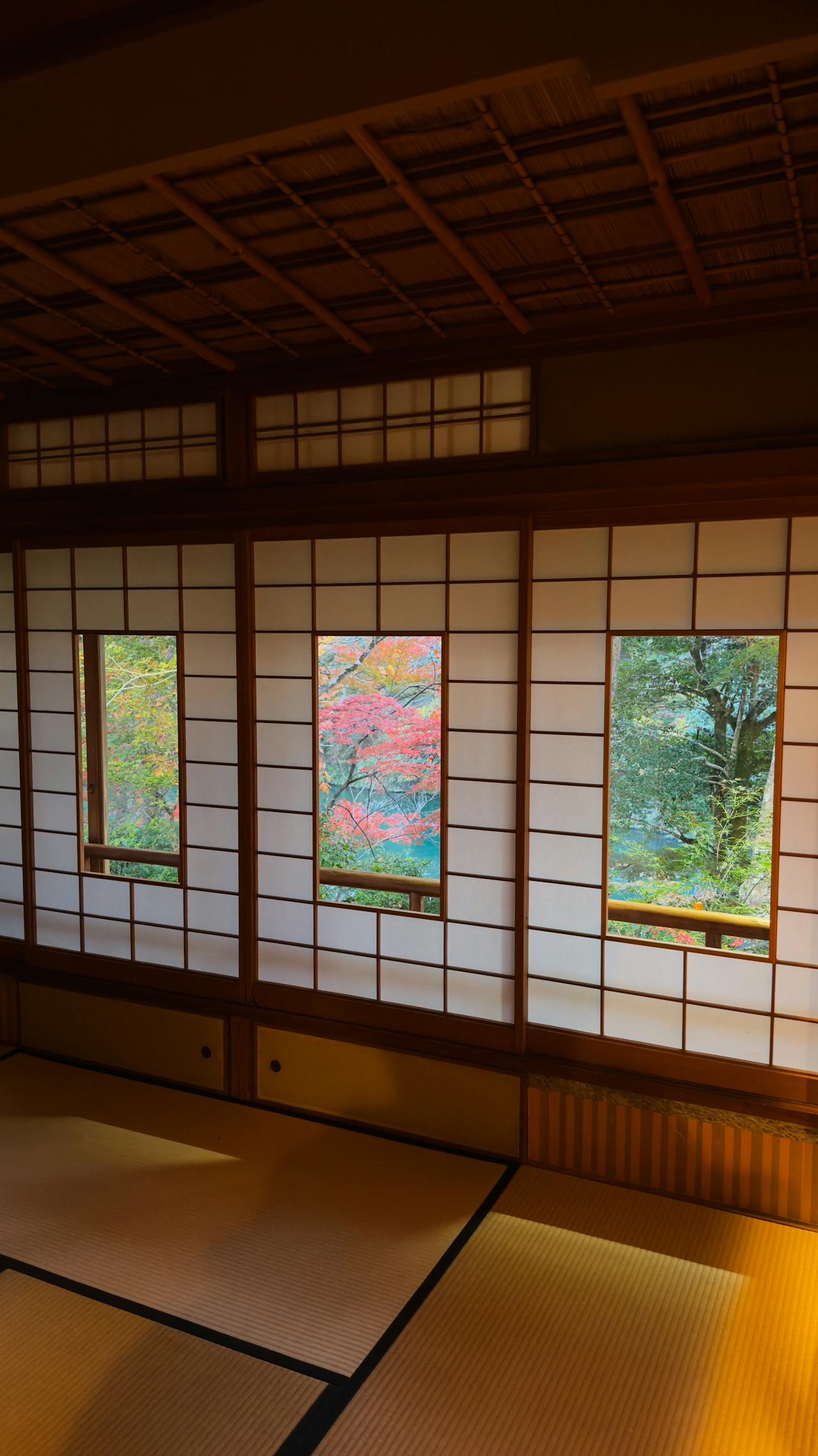 秋の紅葉を望む波月の和室